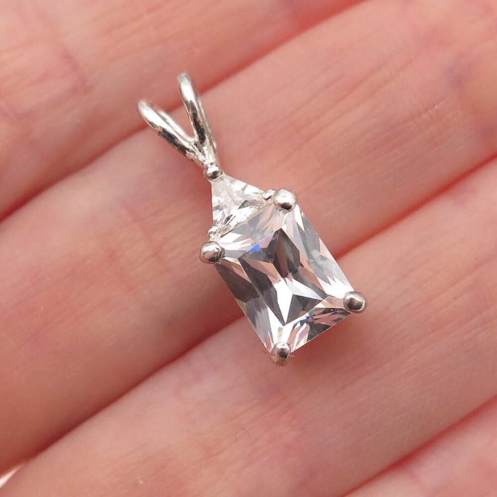 925 Sterling Silver Emerald & Triangle-Cut C Z Mini Charm Pendant